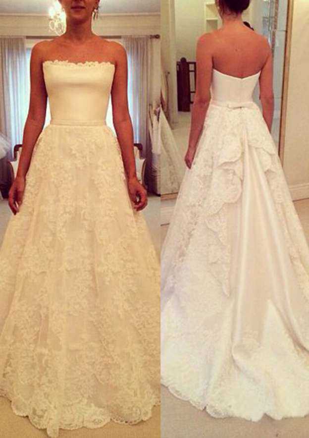 Timeless A-Line/Princess Lace Wedding Dress with Strapless Bodice and Court Train BM bride