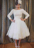 Charming Lace Waistband A-Line Chiffon Wedding Dress with Bateau Neckline and Knee-Length Skirt BM bride