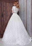 Scoop Neck Long/Floor-Length Ball Gown Wedding Dress with Lace Fabric BM bride