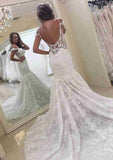 Appliqued Beaded Trumpet/Mermaid Wedding Dress with Sweetheart Neckline and Sweep Train in Lace BM bride