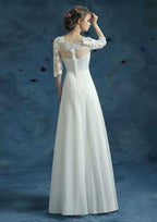 Appliqued Chiffon A-Line/Princess Wedding Dress with Bateau Neckline and Long/Floor-Length Skirt BM bride