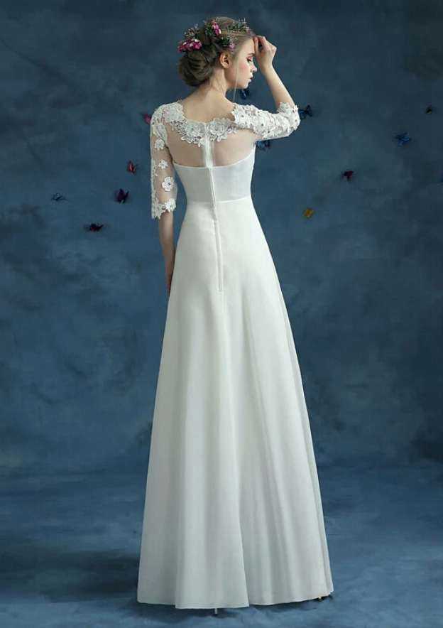 Appliqued Chiffon A-Line/Princess Wedding Dress with Bateau Neckline and Long/Floor-Length Skirt BM bride