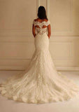Pleated Off-The-Shoulder Trumpet/Mermaid Wedding Dress in Lace BM bride