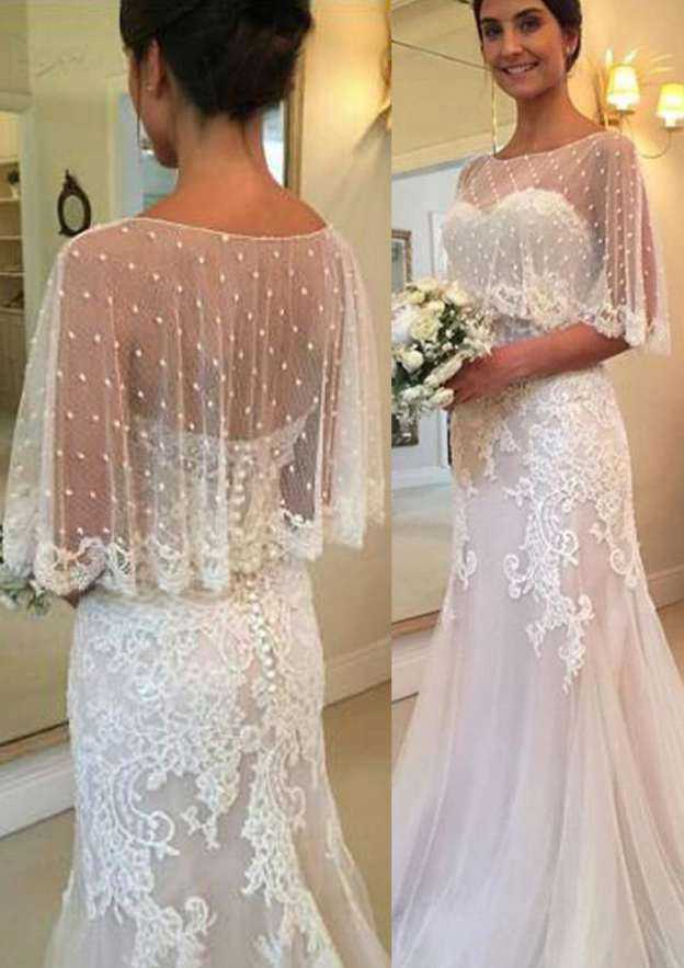 Appliqued Tulle Sheath/Column Wedding Dress with Sleeveless Sweetheart Neckline and Sweep Train BM bride