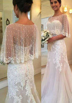 Appliqued Tulle Sheath/Column Wedding Dress with Sleeveless Sweetheart Neckline and Sweep Train BM bride