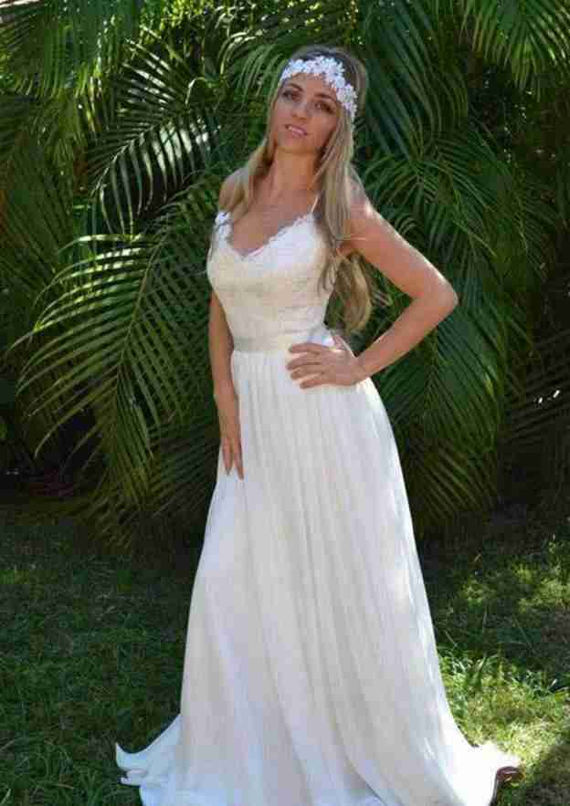 Lace A-Line/Princess Sweetheart Wedding Dress with Sweep Train and Appliqued Details BM bride