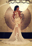 Sophisticated Sweep Train Trumpet/Mermaid Wedding Dress with Full-Length Sleeves, Sweetheart Neckline, and Side Zipper Closure, Detailed with Appliqued Tulle BM bride