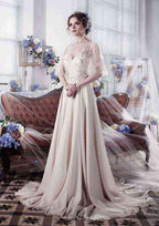 Romantic Sweetheart Court Train Chiffon Wedding Dress with Embroidery in A-Line/Princess Design BM bride