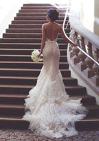 Beautiful Trumpet/Mermaid Sweetheart Chapel Train Lace Wedding Dress with Appliqued Embellishments BM bride