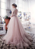 Bowknot Bateau Tulle A-Line/Princess Wedding Dress with Court Train BM bride