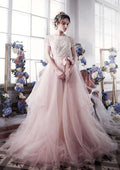 Bowknot Bateau Tulle A-Line/Princess Wedding Dress with Court Train BM bride