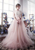 Bowknot Bateau Tulle A-Line/Princess Wedding Dress with Court Train BM bride