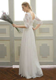 Timeless A-Line/Princess Chiffon Wedding Dress with Bateau Neckline and Long/Floor-Length Skirt with Lace Accents BM bride