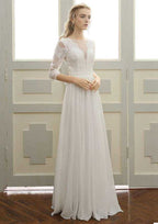 Timeless A-Line/Princess Chiffon Wedding Dress with Bateau Neckline and Long/Floor-Length Skirt with Lace Accents BM bride