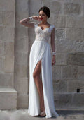 Delicate A-Line/Princess Sweetheart Long/Floor-Length Chiffon Wedding Dress with Applique Split Front Design BM bride