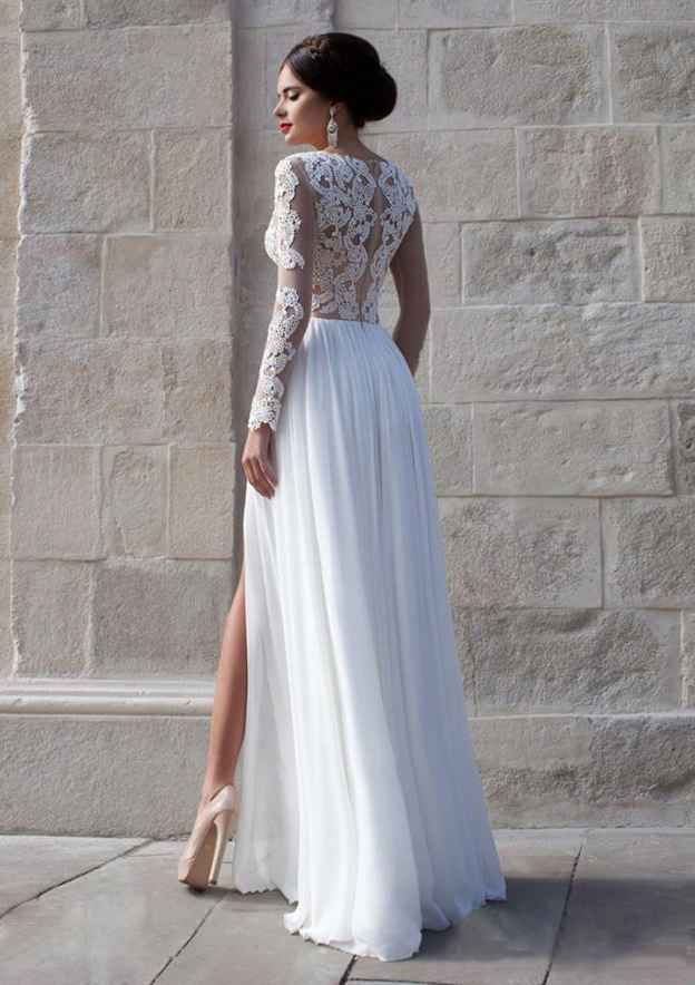 Delicate A-Line/Princess Sweetheart Long/Floor-Length Chiffon Wedding Dress with Applique Split Front Design BM bride