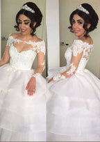 Beautiful A-Line/Princess Organza Wedding Dress with Off-The-Shoulder Neckline and Beaded Court Train BM bride