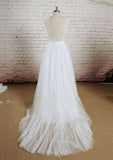 Romantic Lace V-Neck A-Line Wedding Dress with Court Train and Tulle Skirt BM bride