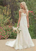 Timeless Sheath/Column Lace Wedding Dress with Sweetheart Neckline and Elegant Court Train BM bride
