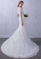 Beaded Off-The-Shoulder Trumpet/Mermaid Wedding Dress with Court Train in Lace BM bride