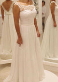 Delicate Lace Bateau Chiffon A-Line/Princess Wedding Dress with Sweep Train BM bride