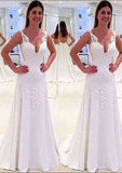 Charming Appliqued Sleeveless Sweetheart Chiffon A-Line/Princess Wedding Dress with Sweep Train BM bride