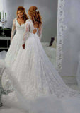 Elegant A-Line/Princess Lace Wedding Dress with Scalloped Neckline and Graceful Court Train BM bride