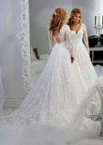 Elegant A-Line/Princess Lace Wedding Dress with Scalloped Neckline and Graceful Court Train BM bride