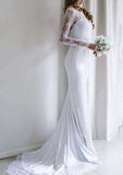 Sophisticated Lace Sheath/Column Wedding Dress with Bateau Neck and Court Train BM bride