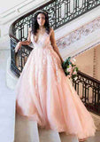 Sophisticated V-Neck Court Train Tulle Wedding Dress with Appliqued Details in A-Line/Princess Silhouette BM bride