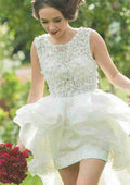 Lace Sheath/Column Bateau Wedding Dress with Sweep Train and Organza Fabric BM bride