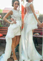 Lace Sheath/Column Bateau Wedding Dress with Sweep Train and Organza Fabric BM bride
