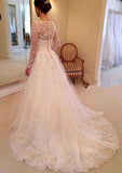 Chic Scalloped Neck Lace A-Line/Princess Wedding Dress with Court Train BM bride