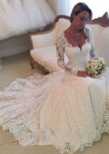 Chic Scalloped Neck Lace A-Line/Princess Wedding Dress with Court Train BM bride