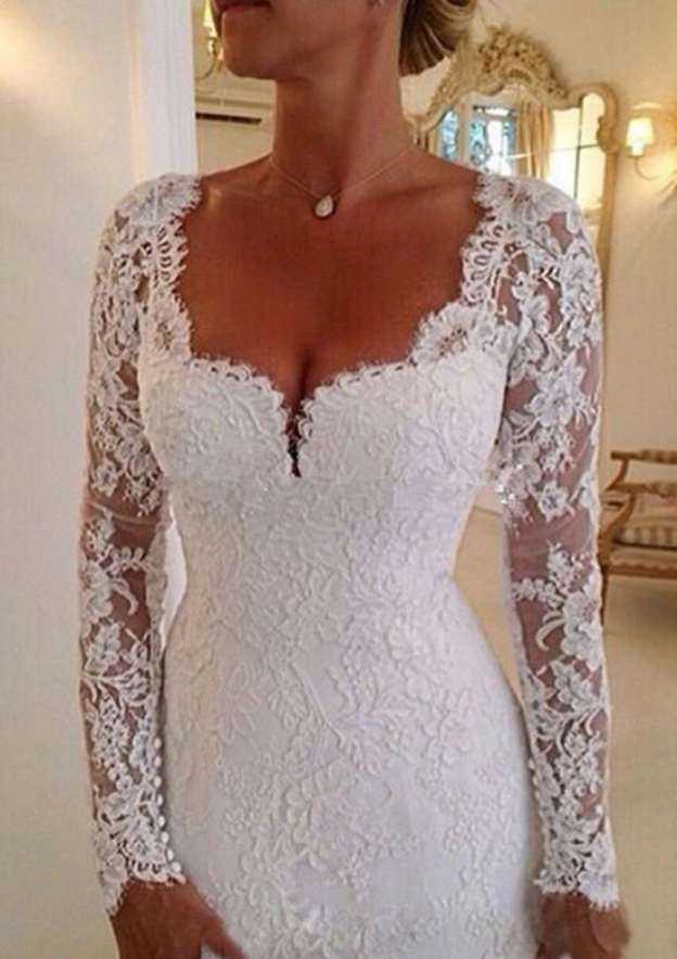 Chic Scalloped Neck Lace A-Line/Princess Wedding Dress with Court Train BM bride