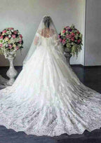 Romantic Lace Ball Gown Wedding Dress with Off-the-Shoulder Design and Court Train with Applique BM bride