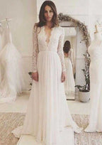 Classic Lace A-Line/Princess Chiffon Wedding Dress with Sweep Train BM bride