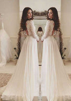 Classic Lace A-Line/Princess Chiffon Wedding Dress with Sweep Train BM bride