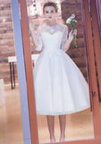 Lace Bateau Tulle A-Line/Princess Wedding Dress with Tea-Length Skirt BM bride