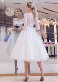 Lace Bateau Tulle A-Line/Princess Wedding Dress with Tea-Length Skirt BM bride