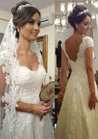 Sweetheart A-Line Tulle Wedding Dress with Short Sleeves and Zipper Closure BM bride