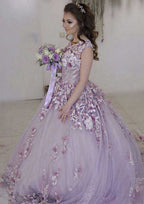 Beautiful Bateau Court Train Lace Wedding Dress with Appliqued Details in A-Line/Princess Style BM bride