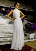 Pleated High-Neck Chiffon A-Line/Princess Wedding Dress with Long/Floor-Length Skirt BM bride