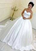 Strapless Ball Gown Wedding Dress with Court Train and Elastic Satin Fabric BM bride