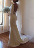 Elegant Lace Trumpet/Mermaid Wedding Dress with Bateau Neckline and Court Train BM bride
