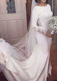 Elegant Lace Trumpet/Mermaid Wedding Dress with Bateau Neckline and Court Train BM bride