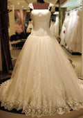 Classic Square Neckline Lace A-Line Wedding Dress with Court Train BM bride