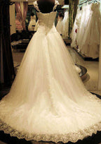 Classic Square Neckline Lace A-Line Wedding Dress with Court Train BM bride
