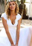 Graceful Lace V-Neck Tulle A-Line/Princess Ankle-Length Wedding Dress BM bride