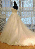 Beaded Strapless Lace Wedding Dress with Appliqueds and Chapel Train BM bride